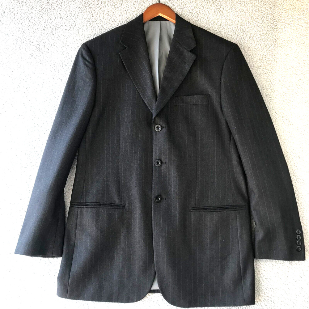 Perry Ellis America Men's Black Pinstripe Sport Coat Suit Jacket Blazer Size 40R